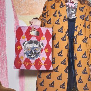 Unlogical Poem Bulldog Rhombic Woolen Embroidery Knitting Bag